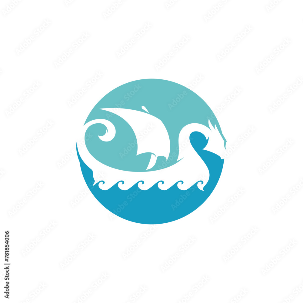 Viking Ship logo with dragon shape vector illustration Viking Ship logo with dragon shape vector illustration
