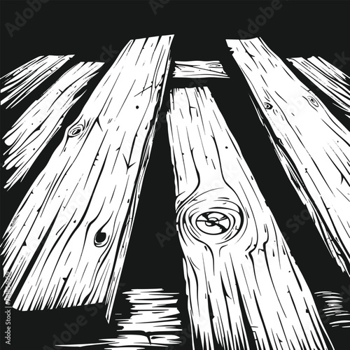 Vector Illustration: Black and White Wooden Plank Texture