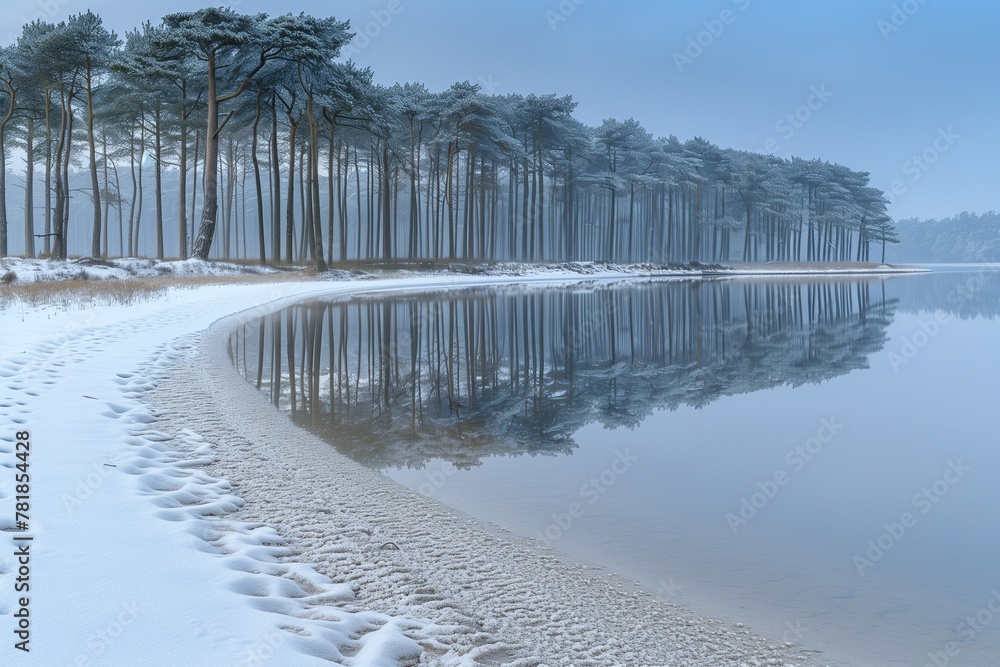 Obraz premium A serene landscape such as a forest at dawn or a calm beach at sunset. Generative AI