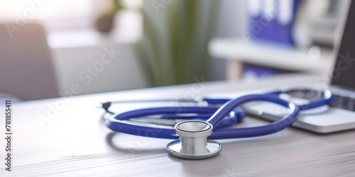 Visuals of a stethoscope hanging or neatly placed on a medical desk or table