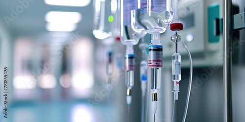 Visuals of an infusion pump delivering medication through an IV drip to a patient