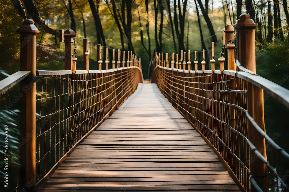 Wood Suspension Bridge At Park