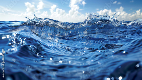 Water, blue water surface with waves and clouds