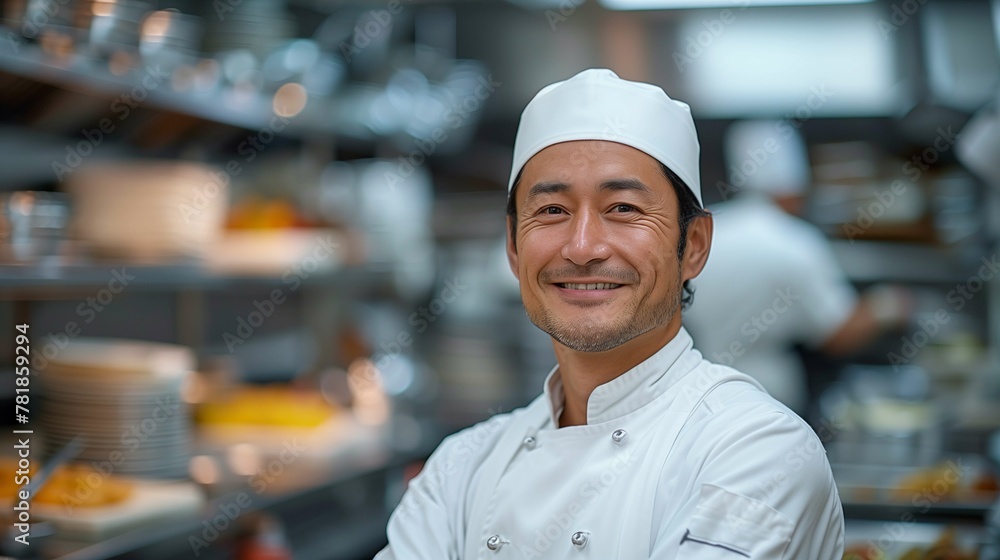 Smiling Chef in Professional Kitchen