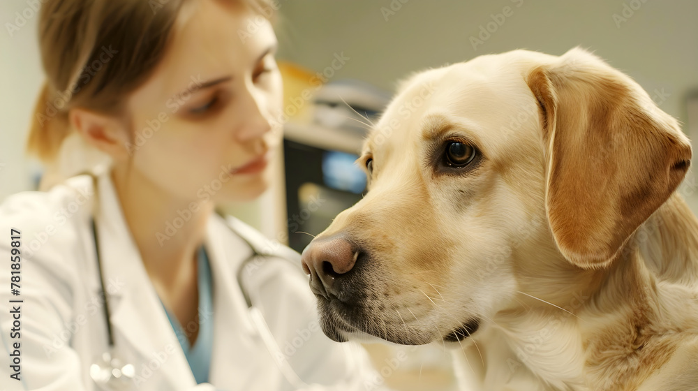 In a vet's examination room, /dog and female doctor