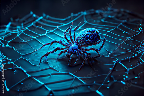 A spider on a web in blue.  © Iryna