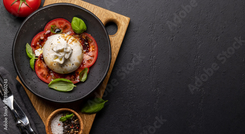 Burrata cheese, tomatoes and basil