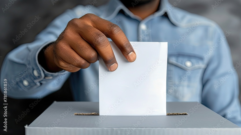 A man is holding a white piece of paper and putting it in a box