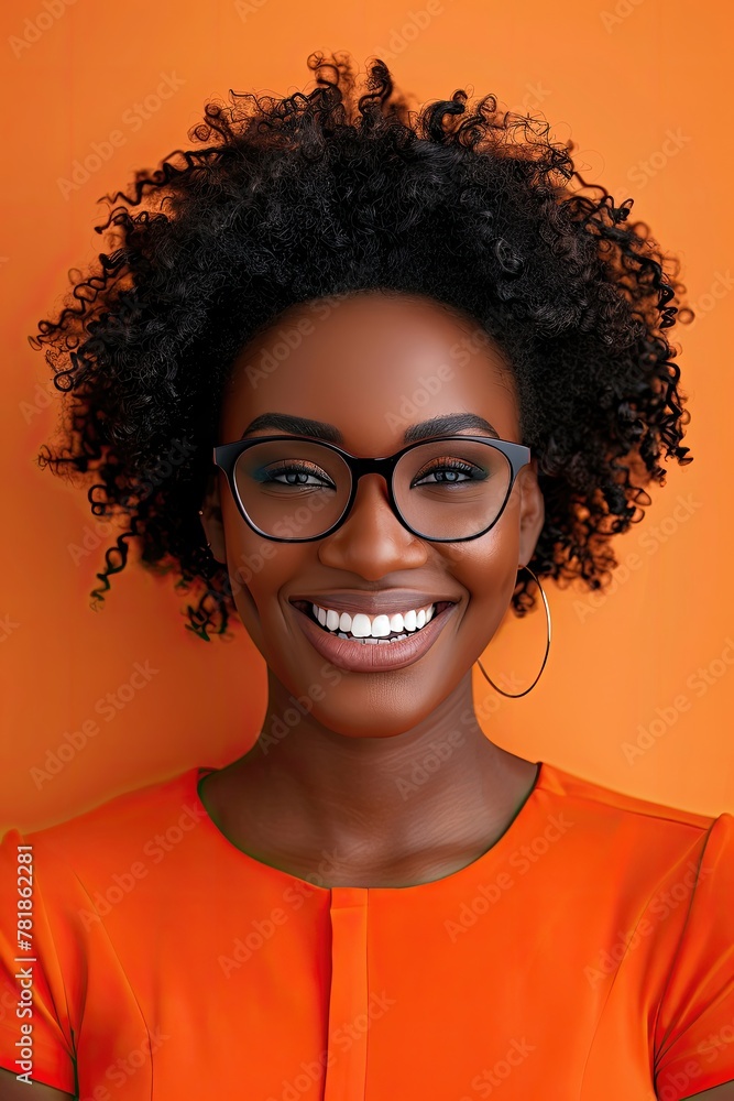 A woman with curly hair is smiling and wearing glasses A woman with curly hair is smiling and wearing glasses