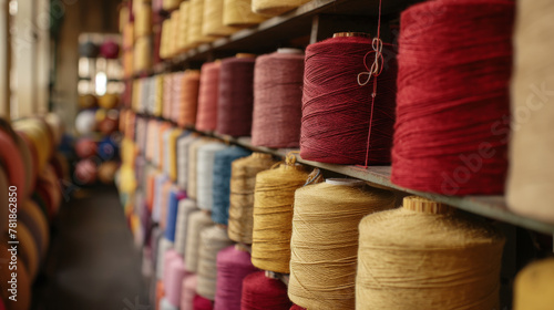 Colorful Yarn Threads Organized in Textile Factory, Stock Photo