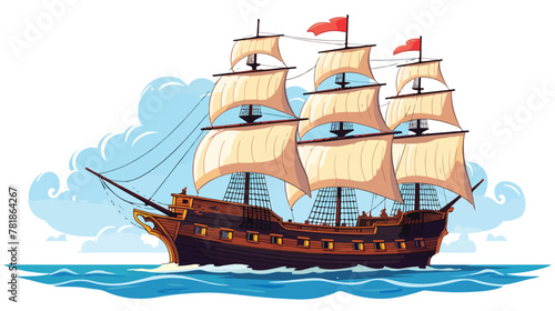 Pirate boat ship 2d flat cartoon vactor illustratio