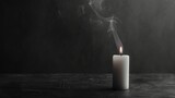 Burning white Candle on black Background with Space for Text, text overlay, copy space