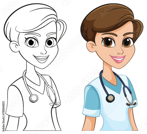 Color and outline of a smiling nurse character © brgfx