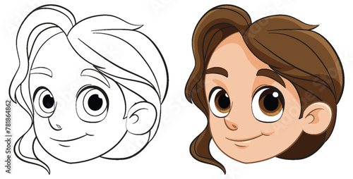Two stages of a cartoon character design.