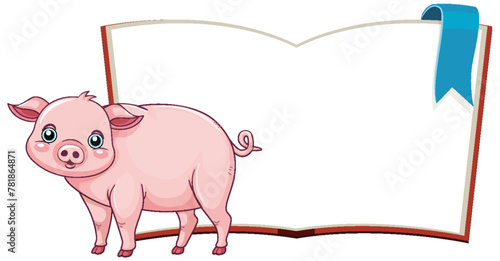 Adorable piglet standing beside a blank book © brgfx