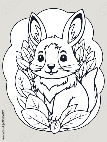 vector coloring book with  cartoon animal sitting in the leaves