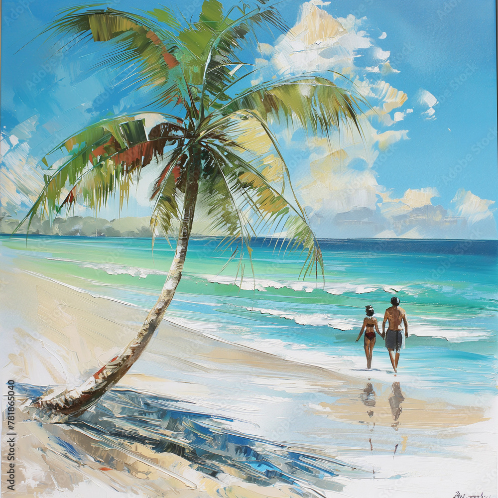 Naklejka premium beach with palm trees