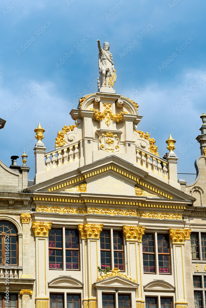 Close-up of the elegant decoration on the historic buildings at Grand Place of Brussels