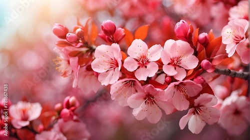 Pink Cherry Flowers Blooming on Tree Branches