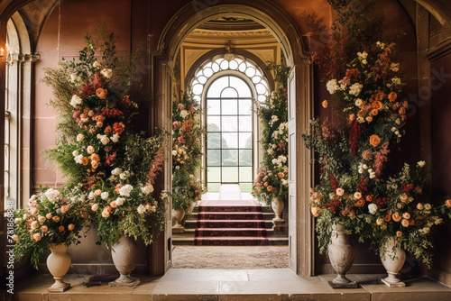 Floral decoration, wedding decor and autumn holiday celebration, autumnal flowers and event decorations in the English countryside mansion estate, country style © Anneleven