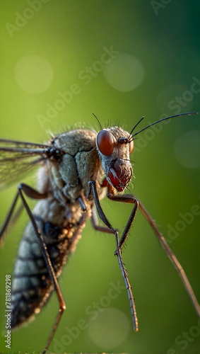 close up of a mosquito in full focus and detail with beautiful bokeh and green background © The A.I Studio