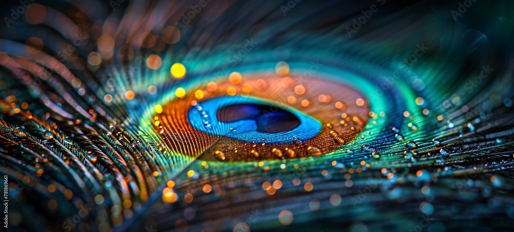 Naklejka premium Vibrant Peacock Feather A Close-up Study of Nature's Artistry Generative AI