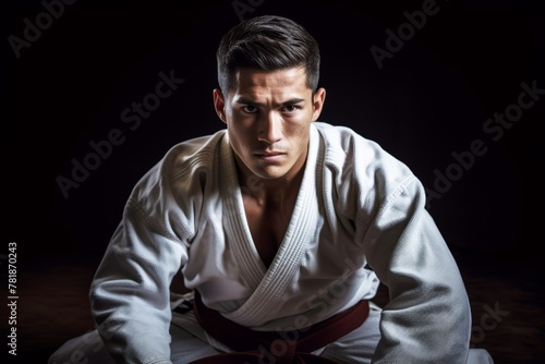  Portrait of a young man practicing Brazilian Jiu-Jitsu, executing a submission hold with precision and focus