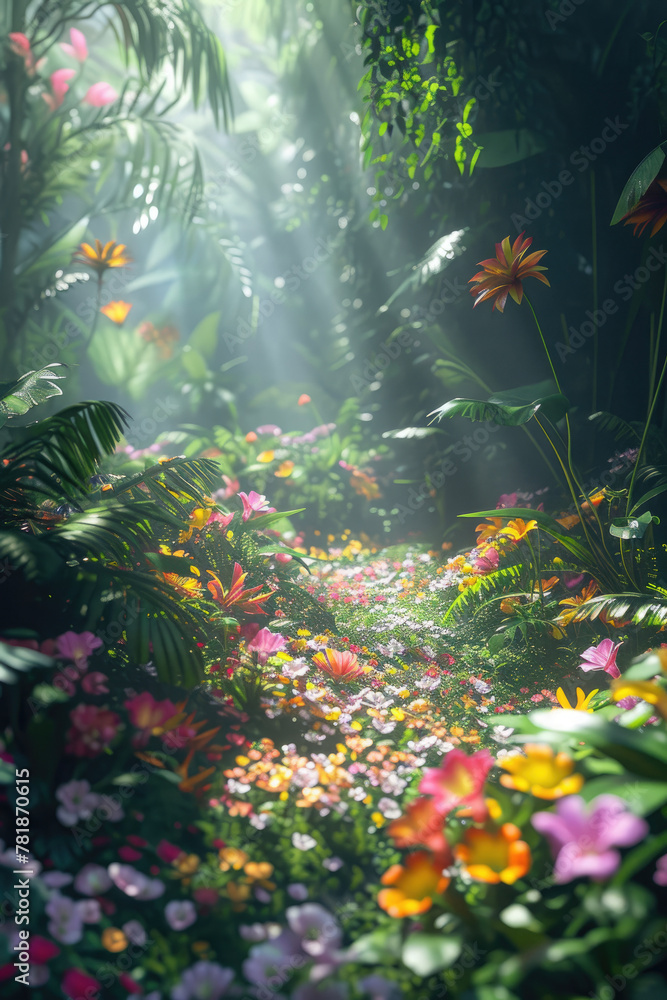 Ethereal Garden Glowing Flora and Petal Mosaic