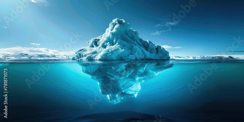 Hidden potential metaphor, challenges, hidden talents work out background inspiration improvement concept. Tip of the iceberg floating a hidden huge block underwater photo