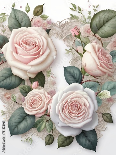 3d wild flowers, leaves, nature, soft colors, freshness, pastel tones on white background 