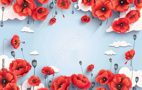 9 may, National celebration of victory day in Russia. Remembrance Day background with poppy flowers and text "Lest we forget". Red flower for Remembrance Day poster template.  © Sabina Gahramanova