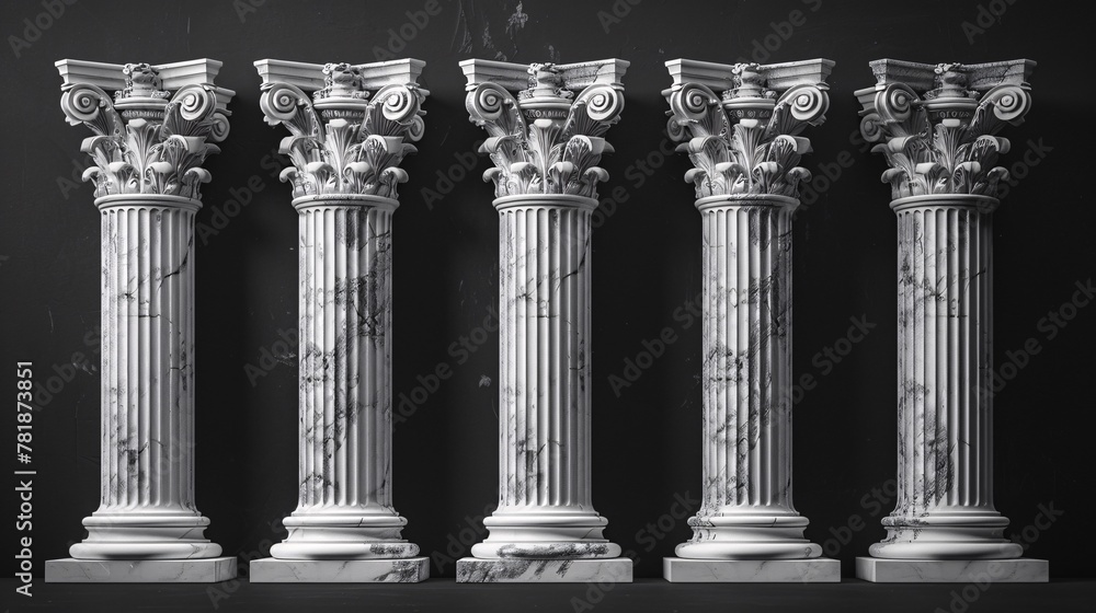 Obraz premium Classical Architecture Three Marble Columns Generative AI
