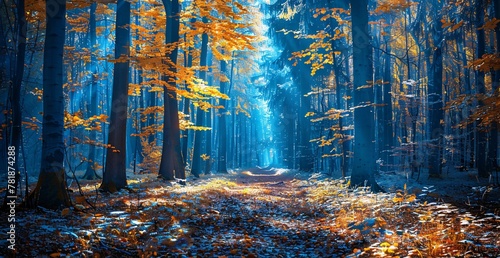 Autumnal Path Through a Forest of Aspens Generative AI
