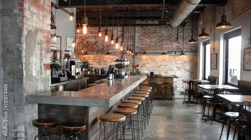 Industrial: Raw and rugged, featuring exposed brick walls, metal accents, concrete countertops, and utilitarian fixtures like pendant lighting  photo