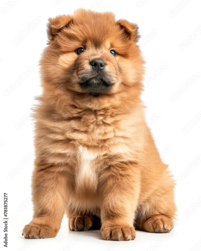 Adorable Three Months Old Brown Chow-chow Puppy Doggy Sitting and Looking at the Camera on White Background