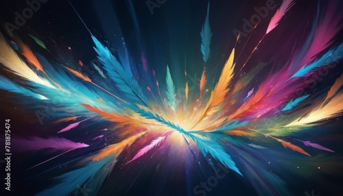 An explosion of vibrant colors streaks across a dark background  mimicking a cosmic event or a high-energy particle collision with dynamic movement.. AI Generation