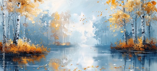 Autumnal Serenity A Painting of a Tranquil Lake Amidst Fall Colors Generative AI