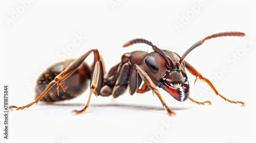 Close-Up Ant Isolated on a White Background. Copy Space Available. Antennae, Biology, Black & Brown Colors. Bug and Dengue Concept.