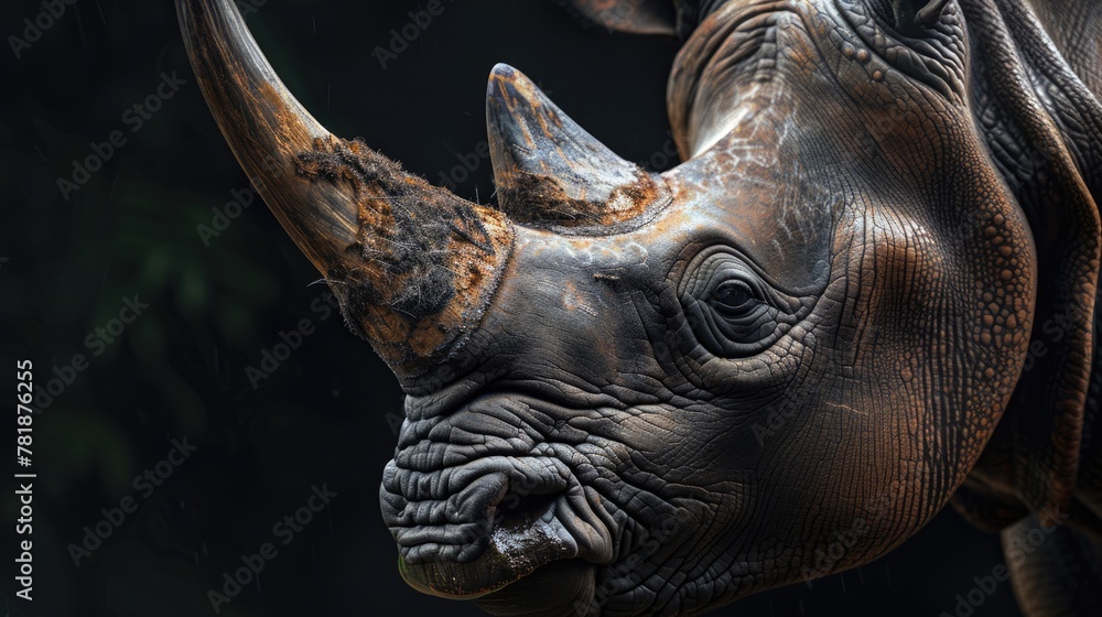 Endangered Black Rhino in the Wild: Majestic African Mammal with Iconic Horn in Natural Habitat Endangered Black Rhino in the Wild: Majestic African Mammal with Iconic Horn in Natural Habitat