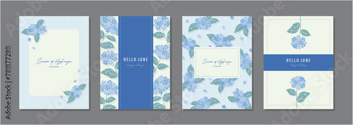 紫陽花 アジサイ 梅雨  hydrangea 素材セット フレーム 背景 ハガキ ベクターイラスト シンプル