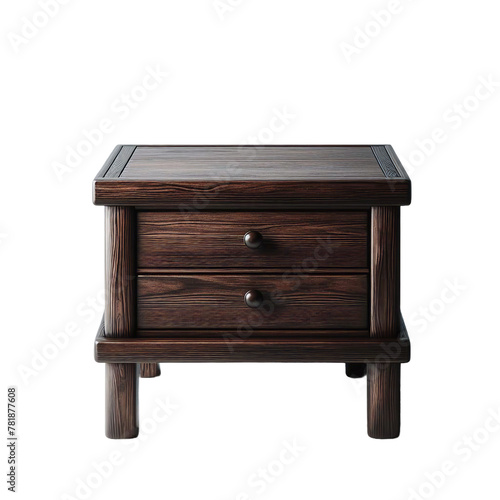 Blank Wooden Table Mockup: Front View of Dark Brown Empty Table Against Transparent or White Background (PNG)