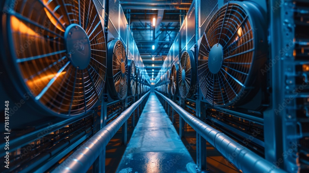 Fototapeta premium Sets of cooling towers in data center building.