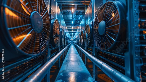 Sets of cooling towers in data center building. photo