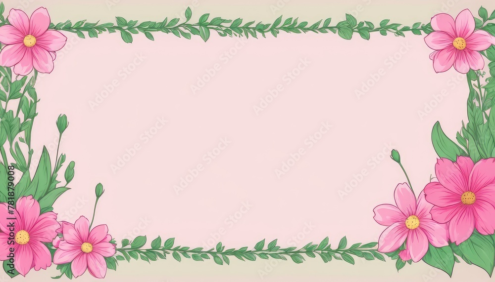 Embrace elegance with our hand-drawn pink floral frame illustration. A blank canvas awaits your text or photo