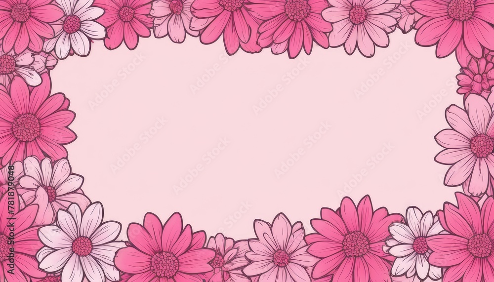 Fototapeta premium Embrace elegance with our hand-drawn pink floral frame illustration. A blank canvas awaits your text or photo