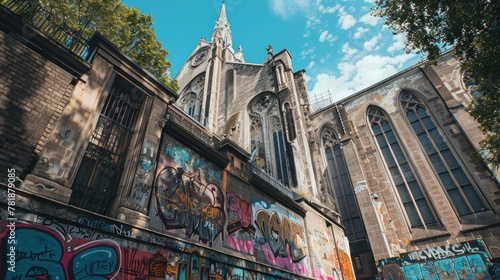 magnificent Cathedral with graffiti   photo