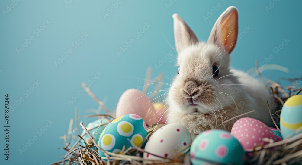 Easter Bunny Amidst Colorful Eggs Generative AI