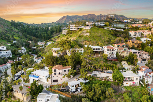 Valokuva Aerial view of modernized Hollywood Hills residences in Los Angeles, California
