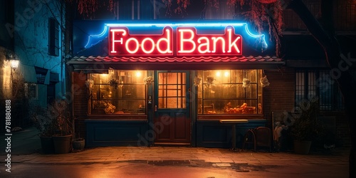 Food Bank Neon Sign - Shop filled with donated food items © Jon Le-Bon
