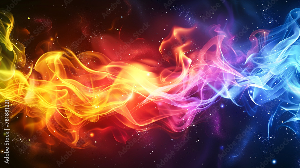 Abstract rainbow fire, flaming in the dark background Abstract rainbow fire, flaming in the dark background